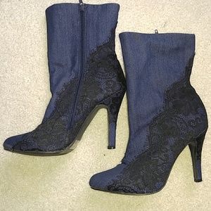 Denim lace boots